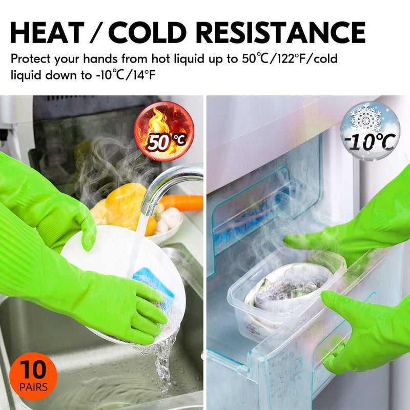 Vgo... 10-Pairs Reusable Long Sleeve Thick Latex Dishwashing Gloves - Cleaning, Washing, Working, Painting, Gardening, Pet Care (Size M, Green, RB2143) - Image 5